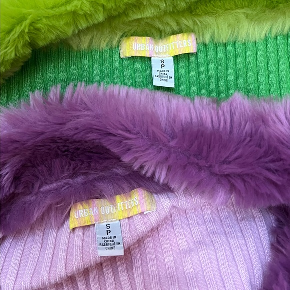Urban Outfitters Izzy Faux Fur Cropped Cardigan in Pink & Green lot of 2 Size S - Picture 6 of 15